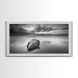 Beach Leaf Still, Autumn Nature Scene, Calm Ocean Shoreline, Canvas Print, Fall Bathroom Wall Art, Neutral Earth Tone Decor