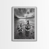 Duck Family, Lakeside Peace, Nature Walk, Canvas Print, Wholesome Wall Art, Nursery Animal Decor, Cozy Autumn Photography Style