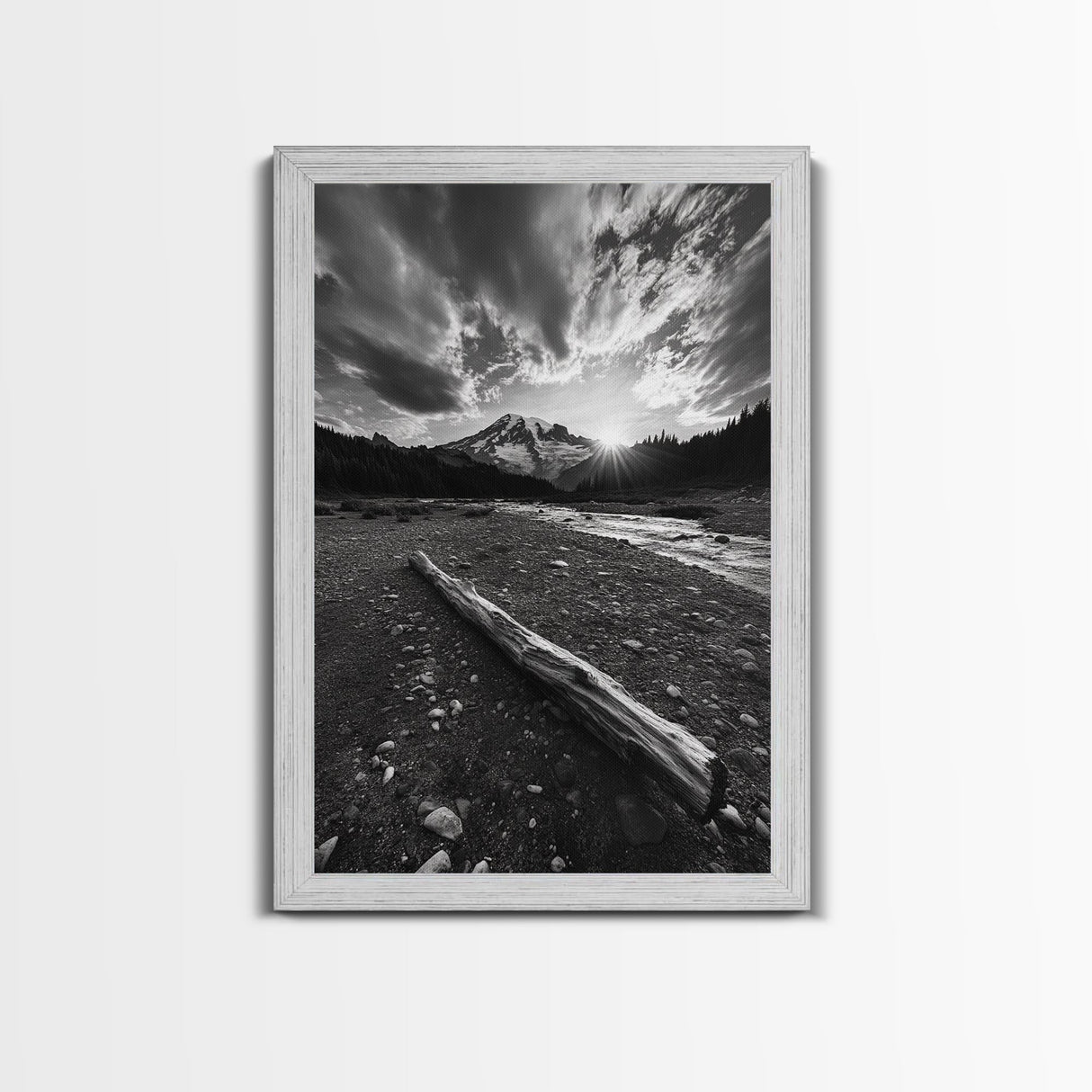 Mountain Sunrise Drift, Alpine Peak Glow, Majestic Morning View, Framed Canvas Print, Entryway Wall Art, Moody Nature Decor, Cabin Style