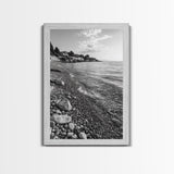 Pebble Beach, Tranquil Coastline, Coastal Stones, Sunrise Shore, Canvas Print, Bathroom Wall Art, Ocean Photography, Beach House Decor