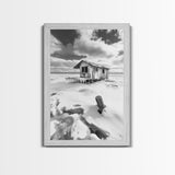 Frozen Cabin Scene, Snowy Landscape, Winter Monochrome, Canvas Print, Cabin Wall Art, Rustic Winter Decor, Nature Photography