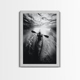Kayaking Exploration, River Reflections, Adventure Sport, Framed Canvas Print, Office Wall Art, Moody Travel Photography, Nature Wall Decor