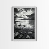 Lake Sunset View, Peaceful Mountainscape, Nature Reflection, Framed Canvas Print, Living Room Wall Art, Tranquil Scenic Landscape