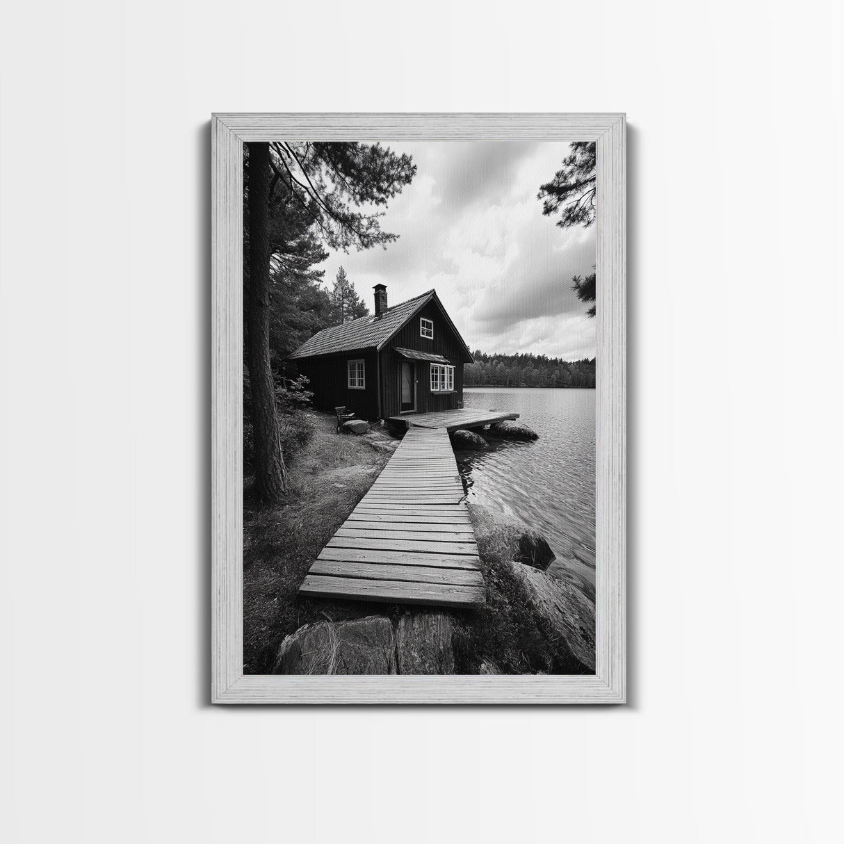 Lake Cabin Path, Nordic Forest Retreat, Nature Escape, Canvas Print, Cozy Wall Art, Scandinavian Decor, Fall Rustic Living Room Art