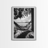 Hammock Lake View, Peaceful Retreat, Summer Breeze, Canvas Print, Boho Outdoor Art, Bedroom Relaxation Decor, Minimalist Coastal Vibe