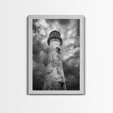 Stormy Lighthouse Closeup, Dramatic Skies, Weathered Beacon, Canvas Print, Coastal Decor, Dark Nautical Wall Art, Moody Ocean Theme