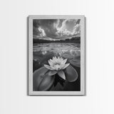 Tranquil Lotus, Cloud Reflections, Water Lily Pond, Framed Canvas Print, Zen Wall Art, Spa Bathroom Decor, Modern Nature Photography