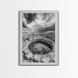 Natural Stone Pool, Sky Reflections, Framed Canvas Print, Bathroom Wall Art, Earthy Neutral Decor, Minimalist Landscape