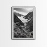 Foggy Mountain Valley, Nature Escape, Serene Wall Art, Framed Canvas Print, Adventure Photography, Cabin Autumn Decor