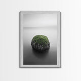 Moss Rock Minimal, Green Accent Art, Coastal Zen Decor, Framed Canvas Print, Modern Neutral Room, Nature Wall Aesthetic