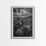 Moss Covered Lava, Iceland Landscape, Moody Nature Scene, Framed Canvas Print, Fall Rustic Decor, Earth Tone Wall Art