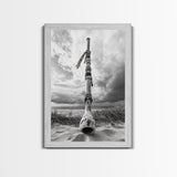 Coastal Totem, Beach Symbol, Stormy Horizon, Framed Canvas Print, nautical art, entryway decor, tribal coastal artwork, Modern Loft Decor
