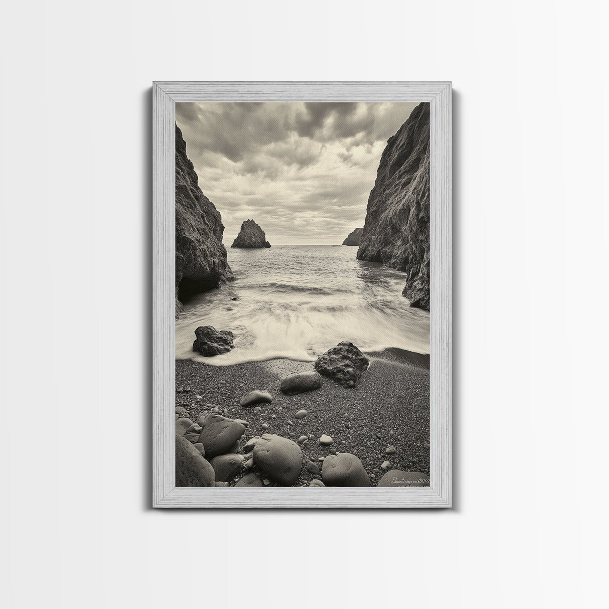 Secluded Cove, Rocky Shoreline, Ocean Retreat, Canvas Print, neutral beach art, living room decor, coastal nature photography