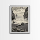Secluded Cove, Rocky Shoreline, Ocean Retreat, Canvas Print, neutral beach art, living room decor, coastal nature photography