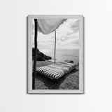 Seaside Nap, Minimal Daybed, Coastal Shade, Serene Moment, Canvas Print, Beach Bedroom Decor, Boho Seaside Art, Coastal Wall Style