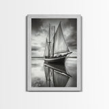 Sailboat Reflections, Calm Waters, Stormy Sky, Canvas Print, Nautical Wall Art, Office or Den Decor, Classic Maritime Photography