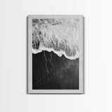 Wave Edge, Cracked Earth, Tide Meets Stone, Nature Contrast, Canvas Print, Abstract Ocean Art, Minimalist Wall Decor, Bathroom Artwork