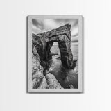 Sea Arch, Coastal Rock, Ocean Cliffside, Canvas Print, Dramatic Nature Wall Art, Living Room or Office Decor, Black White Seascape