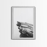 Weathered Cliffside, Coastal Rock, Modern Minimalism, Nature Decor, Framed Canvas Print, Neutral Tones, Office Wall Art, Beachy Aesthetic