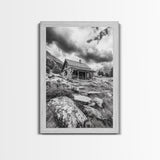 Rustic Cabin, Mountain Hideaway, Stormy Sky, Nature Lodge Decor, Framed Canvas Print, Autumn Vibes, Cozy Wall Art, Rustic Home Style