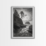 Seastack View, Dramatic Cliff, Ocean Rock Formations, Coastal Drama, Framed Canvas Print, Living Room Wall Art, Natural Scenic Decor