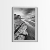 Eroded Riverbed, Desert Rock, Serene Canyon, Long Exposure, Framed Canvas Print, Earth Tones, Dining Room Decor, Nature Inspired