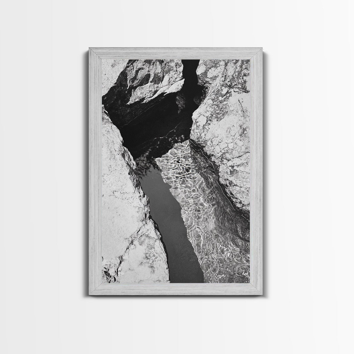 Rock Crevice, Light Ripples, Natural Texture, Abstract Nature, Framed Canvas Print, Kitchen Wall Art, Earth Tone Style, Modern Rustic