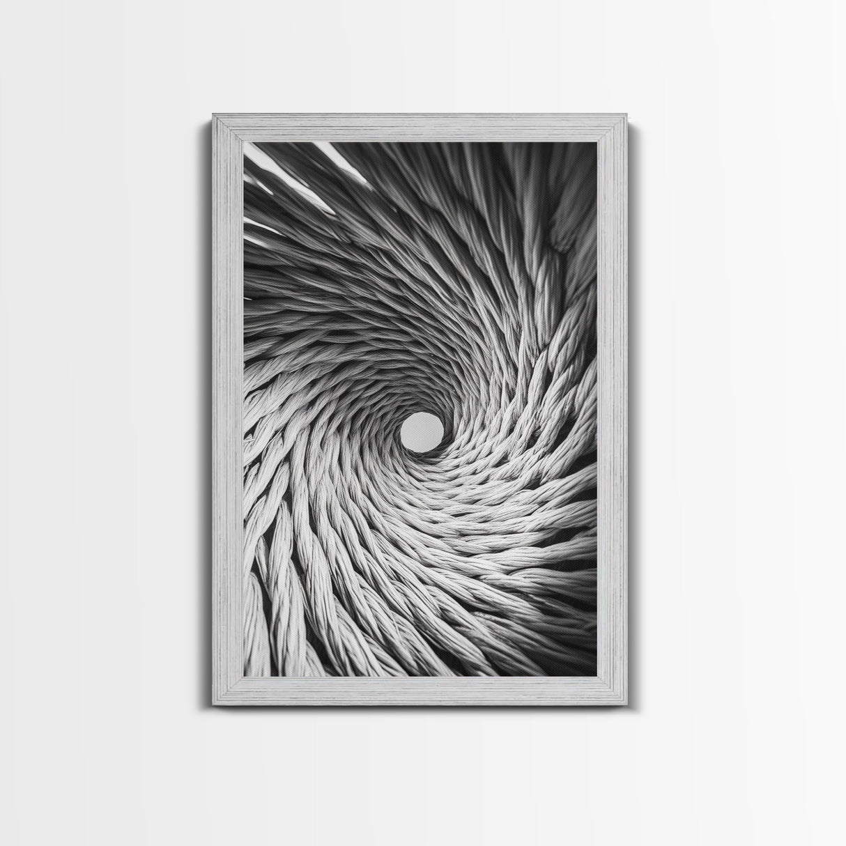 Twisted Rope Spiral, Abstract Fiber Art, Monochrome Texture, Modern Canvas Print, Minimalist Office or Contemporary Wall Decor