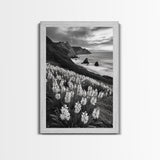 Coastal Blooms, Ocean Cliffs, Seaside Flowers, Canvas Print, Nature Photography, Living Room Art, Modern Coastal Wall Decor, Spring Vibes