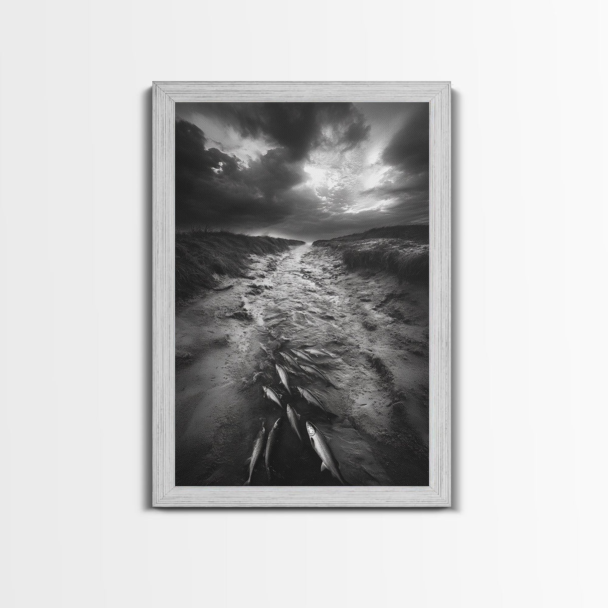 Fish Migration, Dramatic Sky, Moody Landscape, Framed Canvas Print, Dark Nature Art, Rustic Cabin Decor, Fall Wall Art, Nature Drama