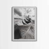 Sand Boat, Beach Sculpture, Dramatic Clouds, Textured Art, Framed Canvas Print, nautical wall art, coastal boho decor, modern beach print