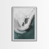 Aerial Beach, Turquoise Sea, Minimal Shoreline, Boat View, Canvas Print, coastal minimalist art, bathroom wall art, modern ocean photo