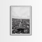 Rifle on Pebbles, Rustic Coastal, Survivalist Aesthetic, Canvas Print, Cabin Wall Art, Masculine Decor, Nature Minimalist Style