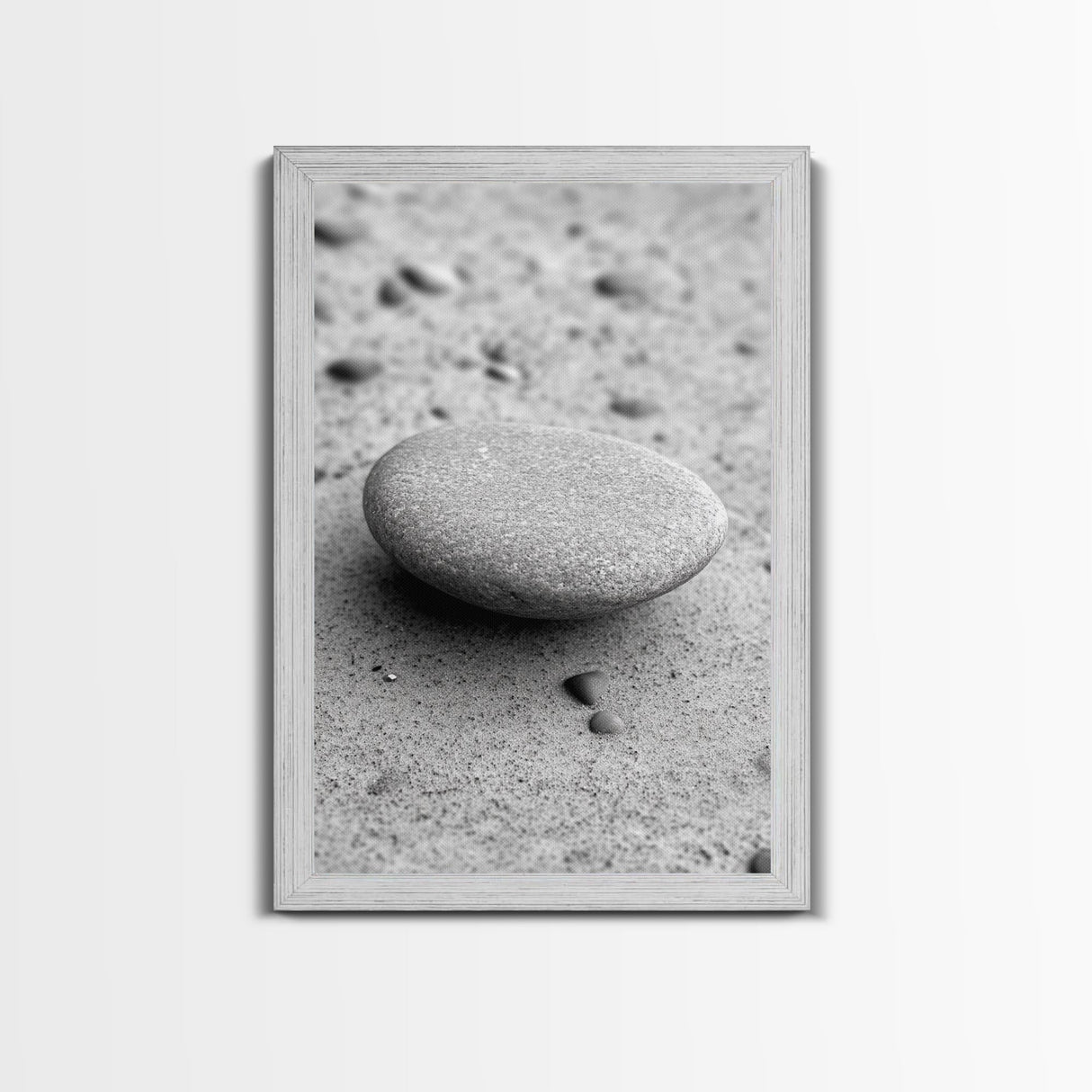 Smooth Beach Stone, Minimalist Sand Texture, Natural Balance, Canvas Print, Spa Room Wall Art, Calm Earthy Interior Style