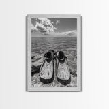 Ocean Fins, Coastal Escape, Underwater Adventure, Canvas Print, Beach Bathroom Wall Art, Nautical Photography, Black and White Decor