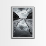 Ocean Reflection, Seaside Path, Moody Coastline, Canvas Print, Black and White Nature Photography, Modern Living Room Wall Art