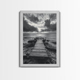 Ocean Pier Sunset, Dramatic Clouds, Seascape Pathway, Canvas Print, Coastal Living Room Art, Tranquil Decor, Minimalist Style