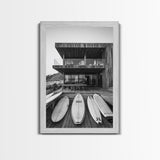 Surf Shack, Beach House, Modern Architecture, Coastal Lifestyle, Framed Canvas Print, Living Room Art, Nautical Wall Decor, Surf Wall Art