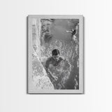 Swimmers, Summer Water, Beach Moment, Candid Photography, Framed Canvas Print, Bathroom Wall Art, Youthful Energetic Decor