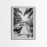 Tropical Dock, Island Escape, Palm Tree Beach, Secluded Lagoon, Canvas Print, Coastal Kitchen Art, Boho Tropical Wall Decor
