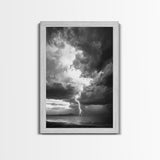 Lightning Strike Beach, Stormy Sky Photography, Dramatic Landscape, Office Wall Art, Nature Scene, Framed Canvas Print, Bold Wall Decor