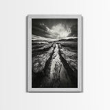 Muddy Terrain, Dramatic Sky, Natural Earth Art, Framed Canvas Print, Fall Decor, Landscape Photography, Moody Living Room Art