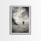 Horse on Shore, Ocean Path Scene, Wild Beauty, Serene Escape, Framed Canvas Print, Boho Wall Art, Bedroom or Entryway Decor