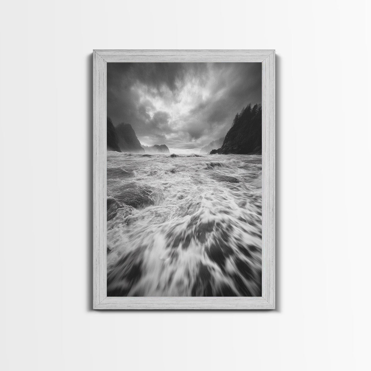 Wild Ocean Waves, Moody Coastline, Stormy Seascape, Nature Photography, Canvas Print, Coastal Wall Art, Bathroom Art, Modern Nature Decor