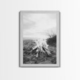 Campfire, Beach, Smoke, Glow - Cozy outdoor scene with flickering flame, Canvas Print, perfect rustic cabin or camping decor, Autumn Wall Art