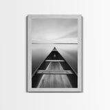 Canoe, Lake, Calm, Horizon - Minimalist lake paddle scene, Framed Canvas Print, peaceful home office art, Scandinavian decor, wilderness print