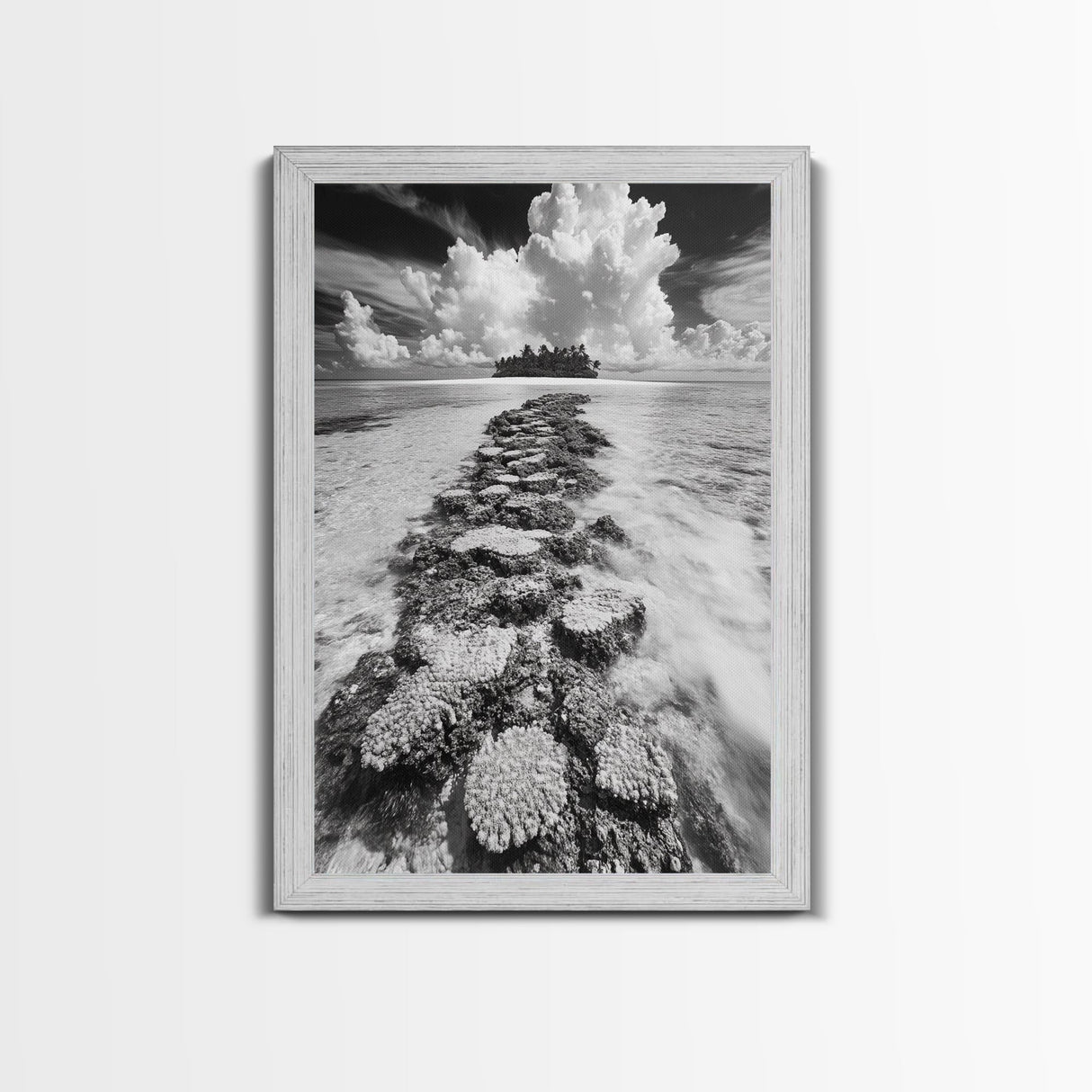 Island Cloud Escape, Ocean Path Scene, Tropical Seascape, Canvas Print, Coastal Beach House Art, Summer Island Vibes Wall Art