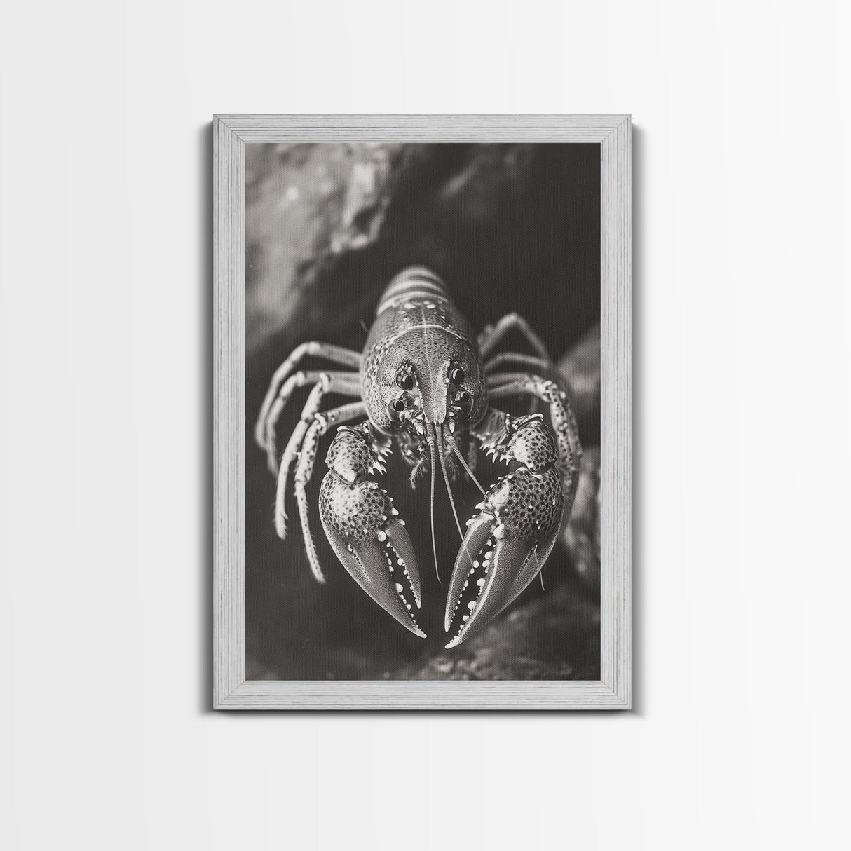 Lobster Close Up, Marine Life Art, Coastal Kitchen Decor, Monochrome Sea Animal, Framed Canvas Print, Ocean Wall Art, Nautical Print
