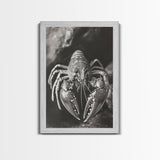 Lobster Close Up, Marine Life Art, Coastal Kitchen Decor, Monochrome Sea Animal, Framed Canvas Print, Ocean Wall Art, Nautical Print