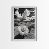 Desert Bloom, Cactus Flower, Bold Nature, Framed Canvas Print, Boho Wall Art, Southwestern Home Decor, Dramatic Desert Photography